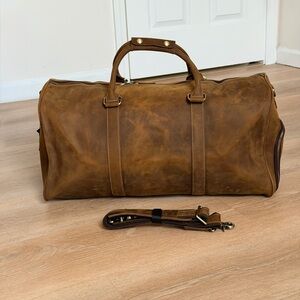 NWOT NEW 21” Full Grain Leather Duffel Bag Travel Weekend Gym Overnight Carry-On
